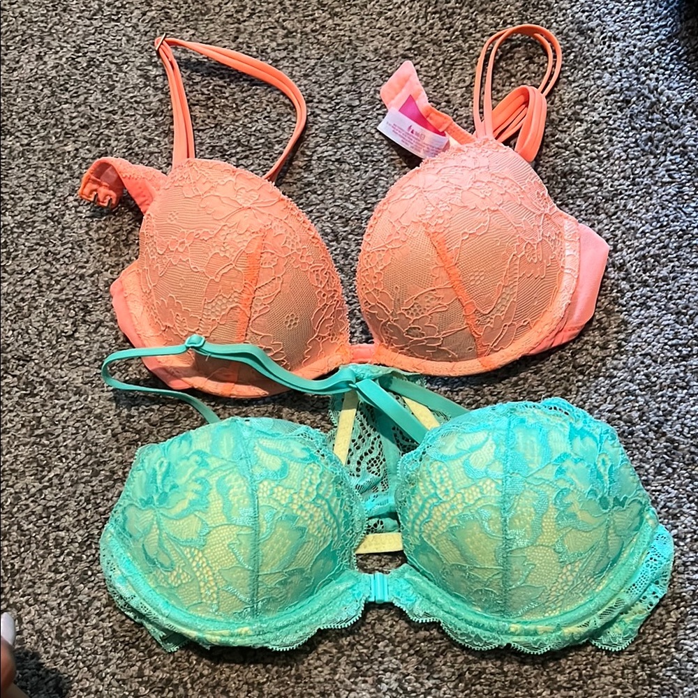 Lace Underwire Bra Set - Coral & Mint